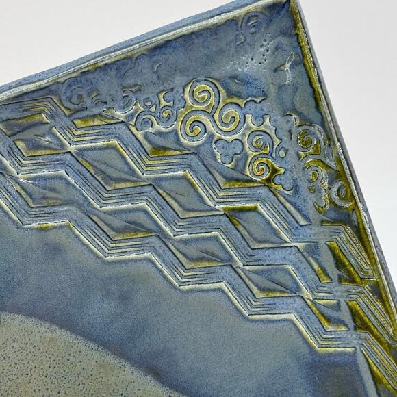 Handmade Signed Art Pottery Square Plate Dish Blue Brown 7.5" Rico - Picture 2 of 6